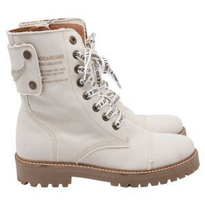 Zadig & Voltaire Joe Combat Boots in White Canvas
